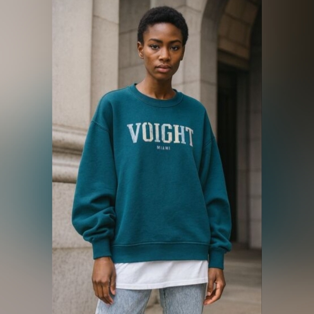 Voight by Valentina Miami Embroidered  Logo Teal crewneck Sweatshirt unisex 2XL